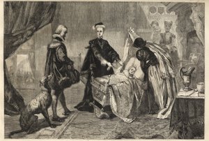 Queen Mary opouští hrad Stirling - Marie Stuartovna (Marie I. Skotská) před kolébkou svého syna (Jacques Stuart, Jacques VI a já od William Ward