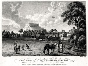 Východní pohled na hrad Nottingham, Nottinghamshire, 1777