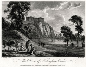 Západní pohled na hrad Nottingham, Nottinghamshire, 1776