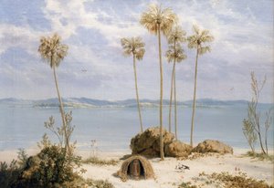 Pohled na skupinu ostrovů Edwarda Pellewa v zálivu Carpenteria (Austrálie), Severní teritoria, prosinec 1802, během expedice Matthewa Flinderse (1774-1814) na lodi Investigator v letech 1801-1803, jejímž cílem bylo zmapovat jižní země, od William Westall