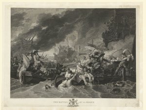 Námořní bitva u Cape La Hogue, 1692 Bitva u La Hogue (název na objektu) od William Woollett