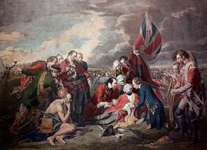 Smrt generála Jamese Wolfea (1727-1759) v bitvě u Quebec City v sedmileté válce dne 13.