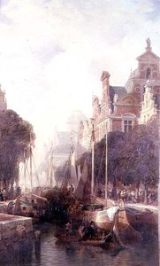 Pohled na kanál v Rotterdamu (olej na plátně) od William Wyld