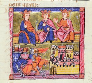 Ms 828 f.189r Koncil v Acre a obléhání Damašku, druhá křížová výprava, z "Histoire d