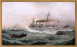 Kaiserliche Marine Griffin, Meteor a Jagd hledí na prsní město, chromolitografie od Willyho Stöwera 1894, nr9 od G. Wislicenus, Unsre Kriegsmarine.