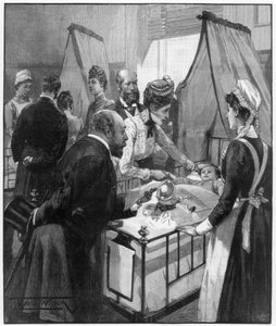 Princ a princezna z Walesu na návštěvě nemocnice Eveline pro nemocné děti, 1890.