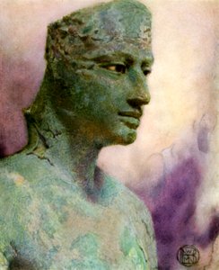 Hlava bronzové sochy Pepy I., starověkého egyptského faraona, 24.–23. století před naším letopočtem 1926.