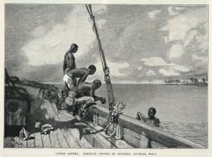Hurikán, Pěstování konopí, Na ostrově Abaco, Prodavač květin, Potápěči s konšemi, z časopisu The Century Magazine, únor 1887 od Winslow Homer