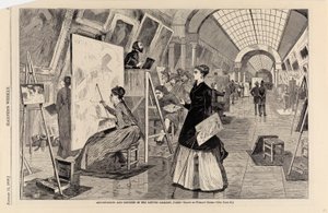 Studenti umění a kopisté v pařížské galerii Louvre, z Harper