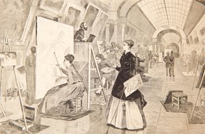 Studenti umění a opisovači v galerii Louvre, Paříž, 11. ledna 1868 od Winslow Homer