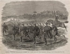 Obvinění prvního massachusettského pluku na rebelské střelecké jámě poblíž Yorktownu, 1862. od Winslow Homer