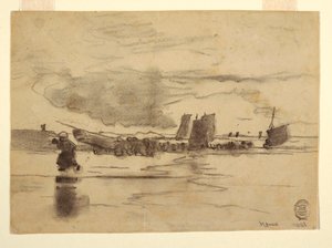 Kresba, Pláž za odlivu, Cullercoats, Anglie, 1881 od Winslow Homer