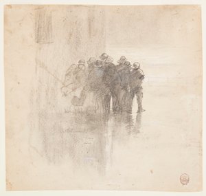 Kresba, Rybáři v olejových kůžích, Cullercoats, Anglie, 1881 od Winslow Homer