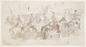 Kresba, Šestý jízdní pluk generála McClellana nastupuje v Alexandrii do Old Point Comfort, 2. dubna 1862 od Winslow Homer