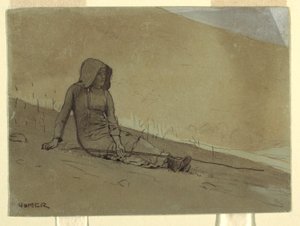 Kresba, Dívka sedící na svahu, 1878 od Winslow Homer