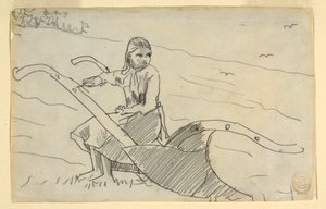 Kresba, Dívka sedící na pluhu, 1879 od Winslow Homer