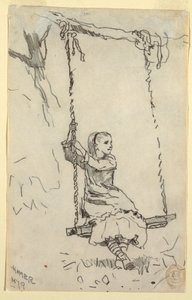 Kresba, Dívka na houpačce, 1879 od Winslow Homer