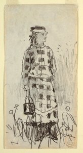 Kresba, Dívka s kbelíkem na oběd, 1879 od Winslow Homer