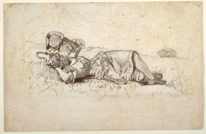 Kresba, Odpočívající pastýřka, 1877 od Winslow Homer