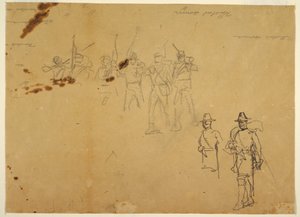 Kresba, náčrty jednotlivých pěších postav a cvičné podpisy, 1862 od Winslow Homer