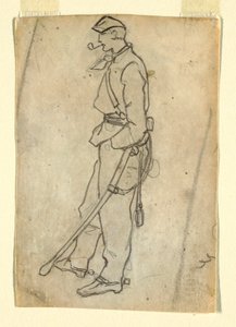 Kresba, Voják s mečem a dýmkou, 1862 od Winslow Homer
