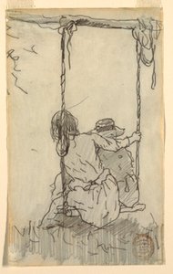 Kresba, Dvě dívky na houpačce, 1879 od Winslow Homer