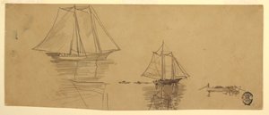 Kresba, Dva škunery a dory, asi 1880 od Winslow Homer