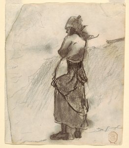 Kresba, Žena hledící na moře, Cullercoats, Anglie, 1881-82 od Winslow Homer