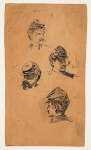 Čtyři studie o hlavách vojáků od Winslow Homer