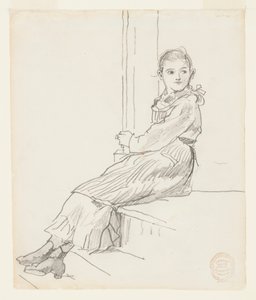Dívka sedící na schodu verandy od Winslow Homer