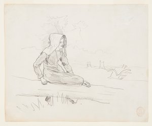 Dívka sedící na kmeni stromu od Winslow Homer