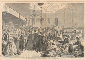 Velký veletrh pořádaný v městských shromážděních v New Yorku, prosinec 1861, na pomoc městským chudým; od Harpera od Winslow Homer