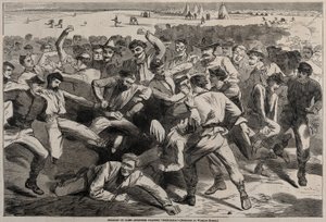 Prázdniny v táboře – Vojáci hrají fotbal, 1865. od Winslow Homer