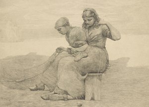 Mending the Tears, 1888, pravděpodobně vytištěno kolem roku 1940 od Winslow Homer
