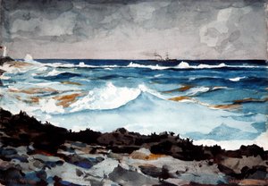 Shore and Surf, Nassau, 1899 (wc a grafit na papíře) od Winslow Homer