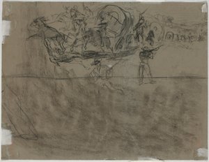 Šarvátka zahrnující vagónový vlak [verso] od Winslow Homer