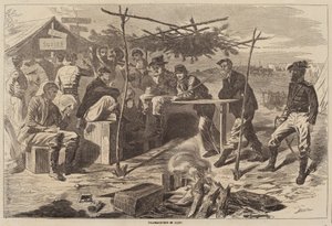 Den díkůvzdání v táboře, publikoval 1862. od Winslow Homer