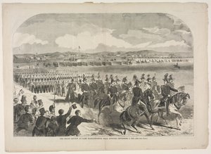 Velká přehlídka v táboře Massachusetts nedaleko Concordu, 9. září 1859 od Winslow Homer