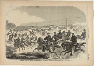 Kavalerie a dělostřelectvo Unie začínají pronásledovat povstalce na Yorktown Turnpike od Winslow Homer