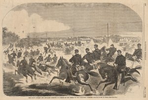 Jízda a dělostřelectvo Unie zahajují pronásledování rebelů po Yorktown Turnpike, z Harper