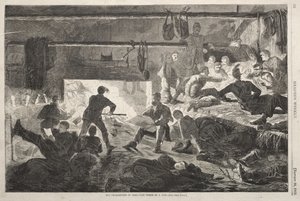 Zimní tábor – vnitřek chaty od Winslow Homer