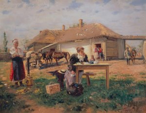 Příjezd učitele do vesnice od Wladimir Jegorowitsch Makowski