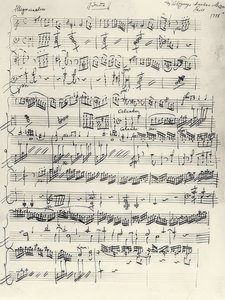 Začátek klavírní sonáty a moll. KV310. Autogram. 1778