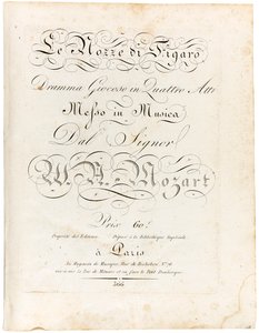 Obálka partitury Hravé drama Figarova svatba o čtyřech jednáních, mezi lety 1806 a 1810. od Wolfgang Amadeus Mozart
