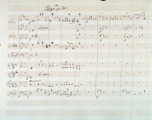 Strana partitury Symfonie NO. 8 D dur, Mozart (1768) od Wolfgang Amadeus Mozart