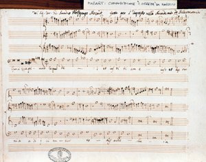 Notová stránka knihy Seek the first Kingdom of God od Mozarta k získání titulu Accademico filarmonico (1770) od Wolfgang Amadeus Mozart