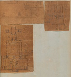 Stránka z Scrapbook obsahující kresby a několik tisků architektury, Int..., ca. 1800-1850. Tvůrci: Workshop Charlese Perciera, Workshop Pierra Françoise Léonarda Fontaina.