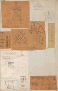 Stránka z Scrapbook obsahující kresby a několik tisků architektury, Int..., ca. 1800-1850. Tvůrci: Workshop Charlese Perciera, Workshop Pierra Françoise Léonarda Fontaina.