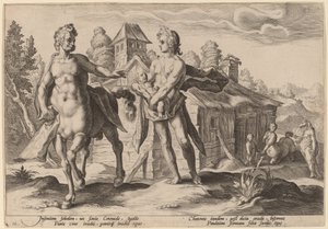 Apollo svěřil Chironovi Asklépiovo vzdělání od Workshop of Hendrick Goltzius, after Hendrick Goltzius