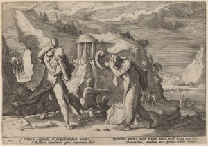 Deucalion a Pyrrha osidlují Zemi od Workshop of Hendrick Goltzius, after Hendrick Goltzius